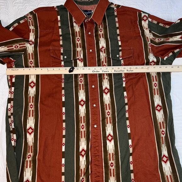 Wrangler Western Shirt Mens Size XXXL Pearl Snap Aztec Southwestern Long-Sleeve - Picture 7 of 14